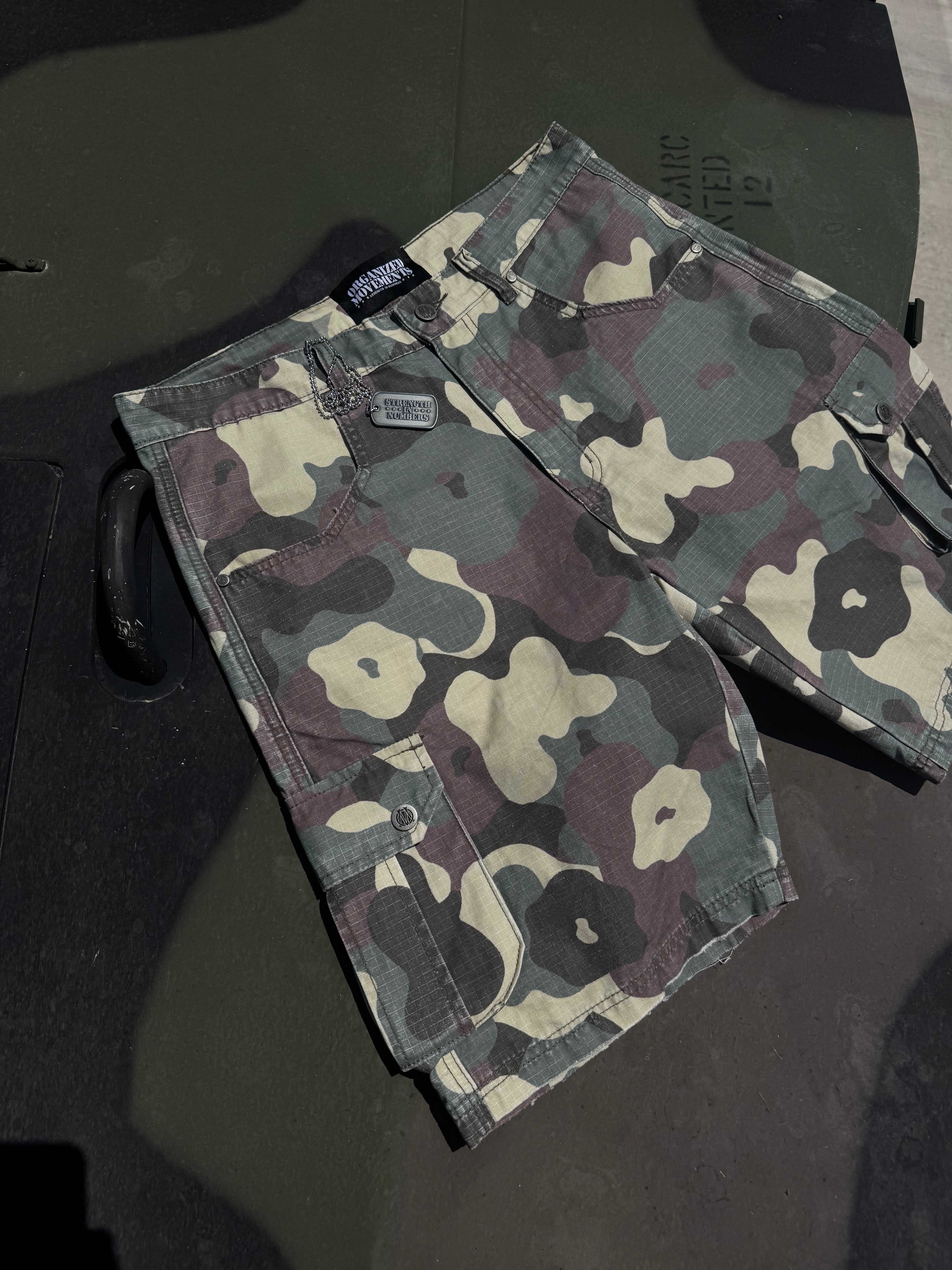 OM woodland camo cargo shorts